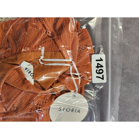 Storia Peasant Shift Dress Size Small Burnt Orange Tunic Shift Bell Sleeve New - Picture 12 of 12